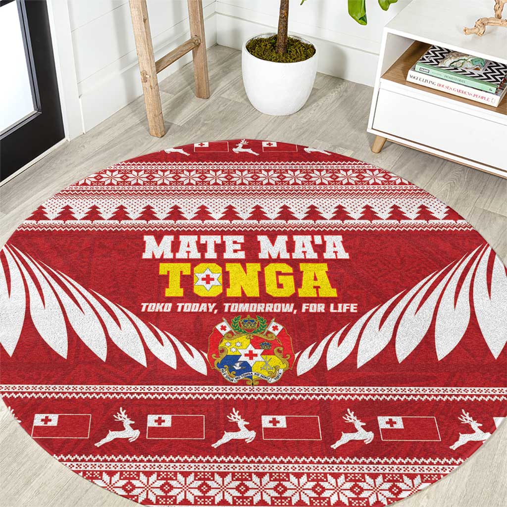 Tonga Rugby Christmas Round Carpet Mate Maa Tonga Ngatu Pattern - Polynesian Pride