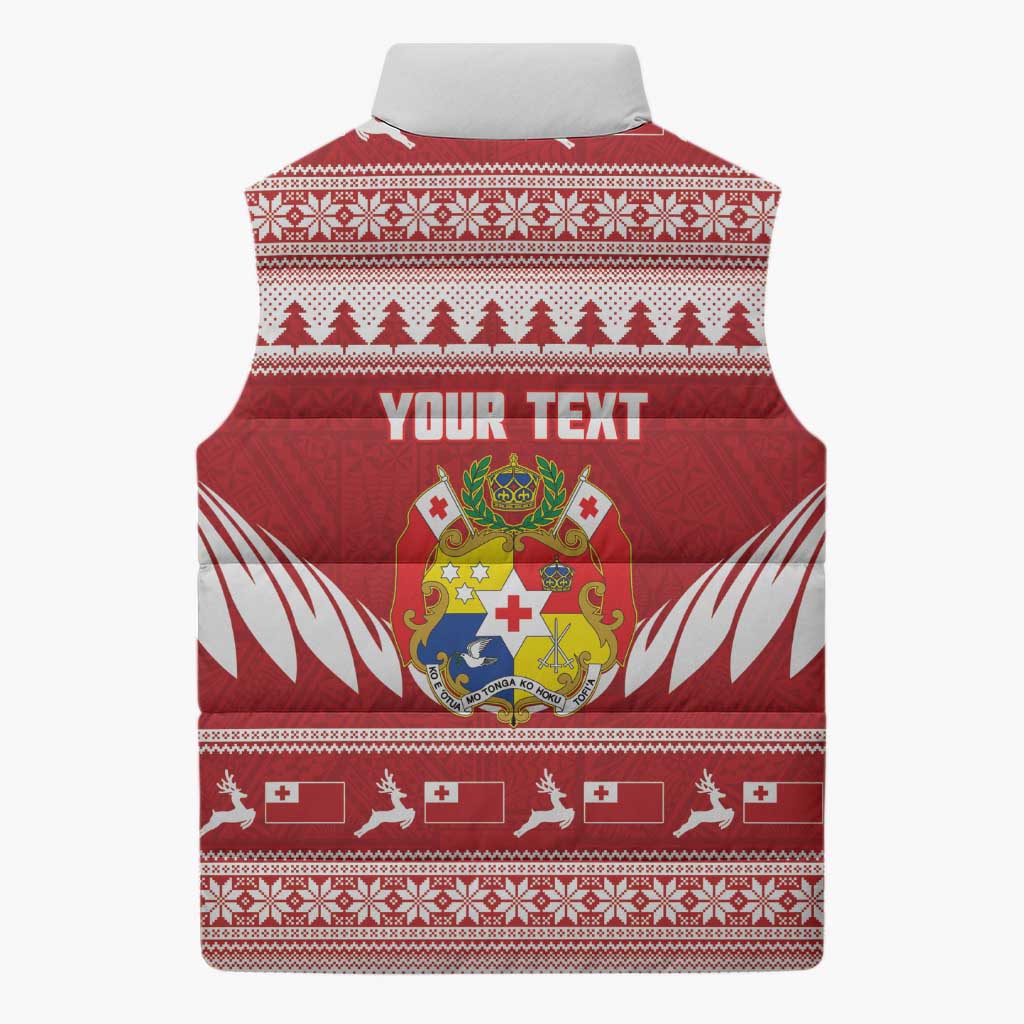 Personalised Tonga Rugby Christmas Sleeveless Puffer Jacket Mate Maa Tonga Ngatu Pattern - Polynesian Pride