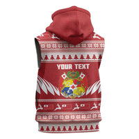 Personalised Tonga Rugby Christmas Sleeveless Zip Hoodie Mate Maa Tonga Ngatu Pattern - Polynesian Pride