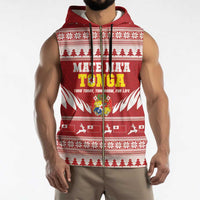 Personalised Tonga Rugby Christmas Sleeveless Zip Hoodie Mate Maa Tonga Ngatu Pattern - Polynesian Pride