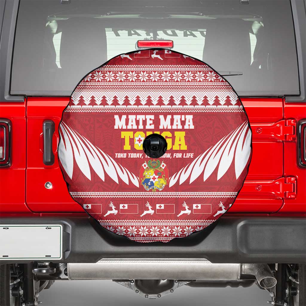 Tonga Rugby Christmas Spare Tire Cover Mate Maa Tonga Ngatu Pattern - Polynesian Pride