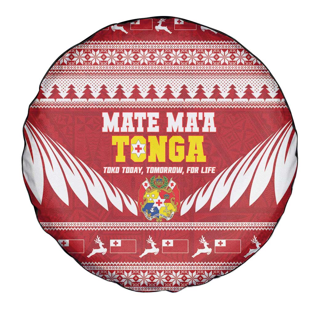 Tonga Rugby Christmas Spare Tire Cover Mate Maa Tonga Ngatu Pattern - Polynesian Pride