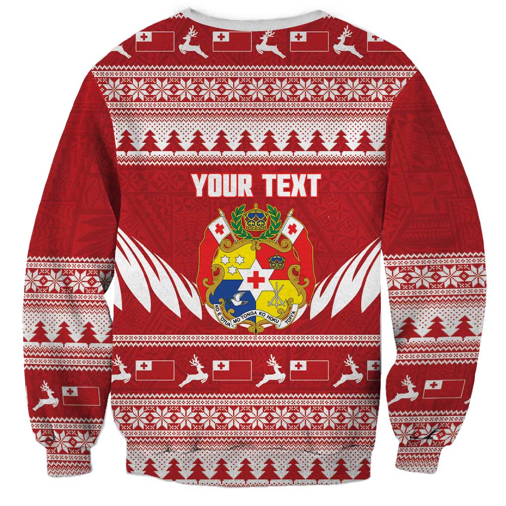 Personalised Tonga Rugby Christmas Sweatshirt Mate Maa Tonga Ngatu Pattern - Polynesian Pride