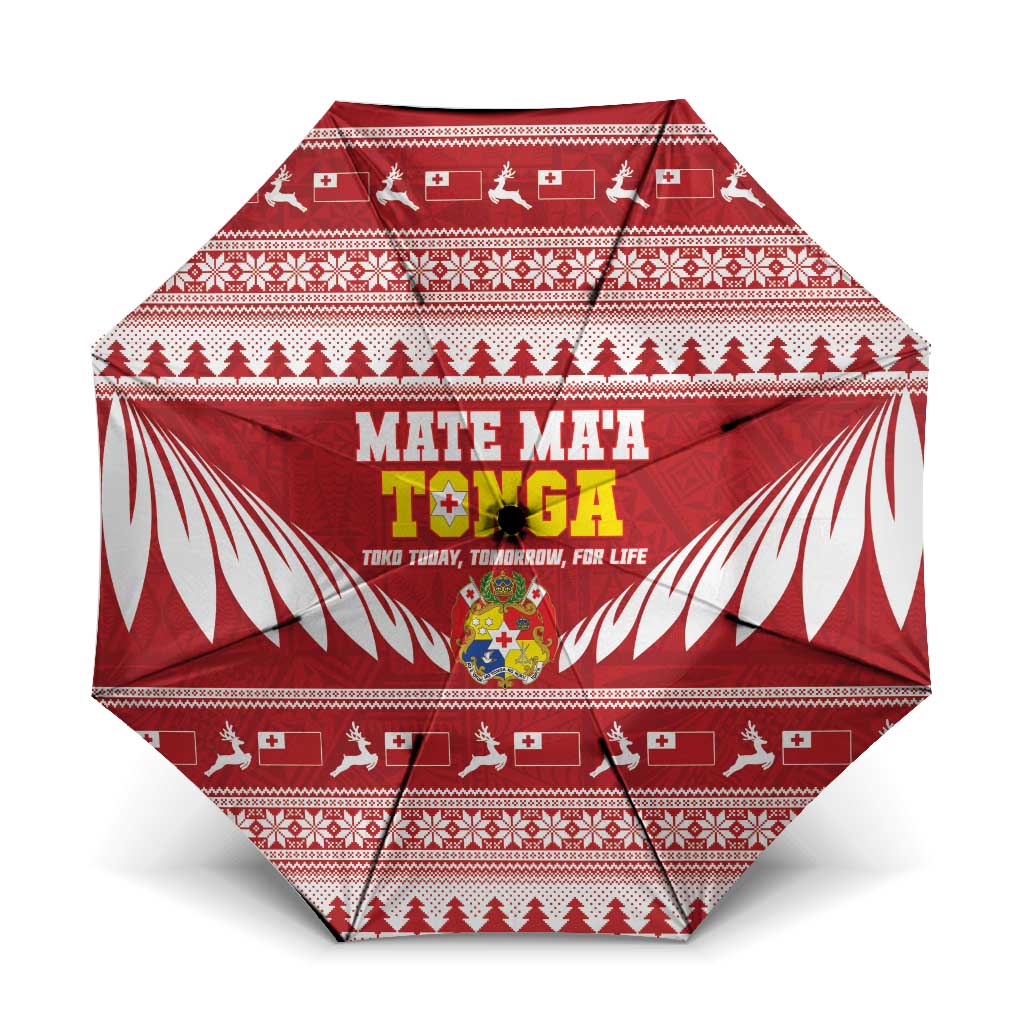 Tonga Rugby Christmas Umbrella Mate Maa Tonga Ngatu Pattern - Polynesian Pride
