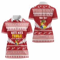 Personalised Tonga Rugby Christmas Women Polo Shirt Mate Maa Tonga Ngatu Pattern - Polynesian Pride