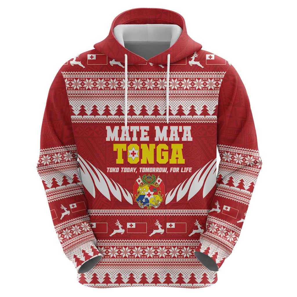 Personalised Tonga Rugby Christmas Zip Hoodie Mate Maa Tonga Ngatu Pattern - Polynesian Pride