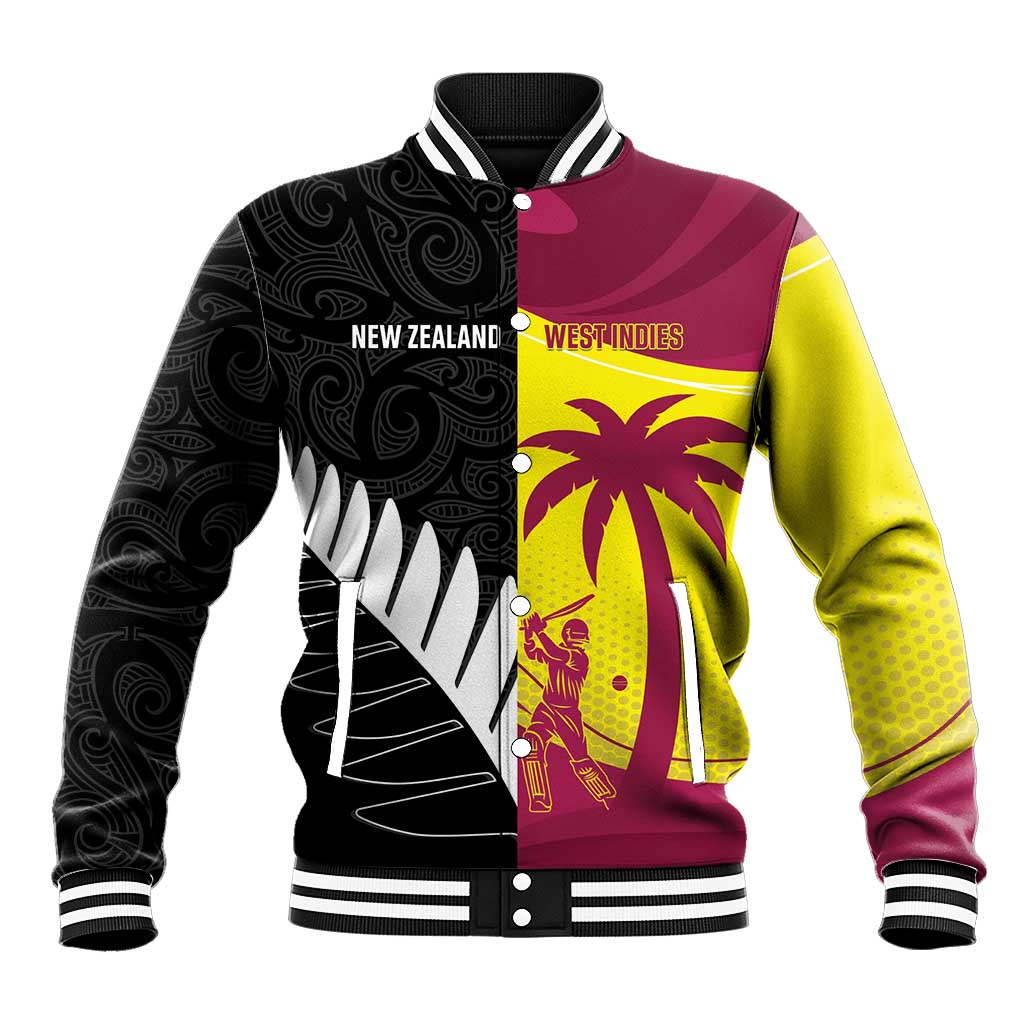 New Zealand and West Indies Cricket Custom Baseball Jacket Black Cap Windies Together - Polynesian Pride