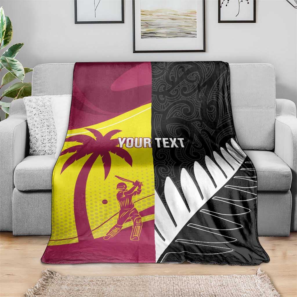 New Zealand and West Indies Cricket Custom Blanket Black Cap Windies Together - Polynesian Pride