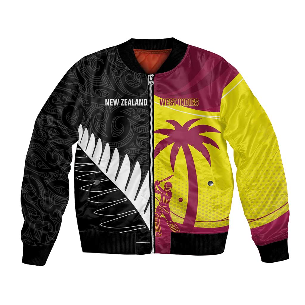 New Zealand and West Indies Cricket Custom Bomber Jacket Black Cap Windies Together - Polynesian Pride