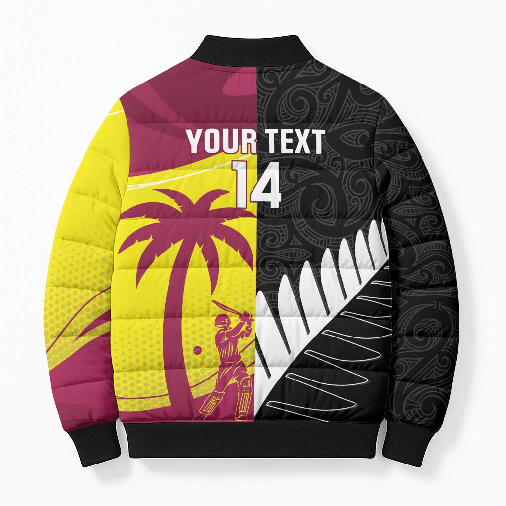 New Zealand and West Indies Cricket Custom Bomber Puffer Jacket Black Cap Windies Together - Polynesian Pride