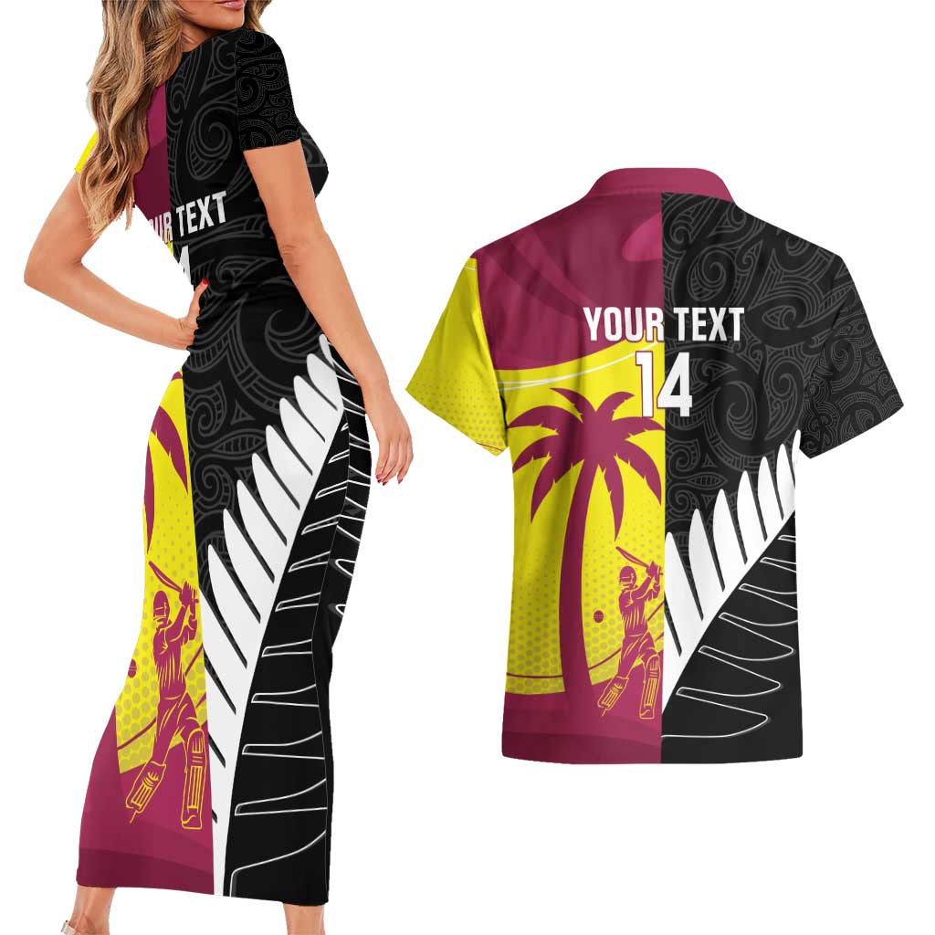 New Zealand and West Indies Cricket Custom Couples Matching Short Sleeve Bodycon Dress and Hawaiian Shirt Black Cap Windies Together - Polynesian Pride