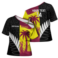 New Zealand and West Indies Cricket Custom Cross Shoulder Shirt Black Cap Windies Together - Polynesian Pride