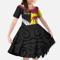 New Zealand and West Indies Cricket Custom Family Matching Off Shoulder Maxi Dress and Hawaiian Shirt Black Cap Windies Together - Polynesian Pride