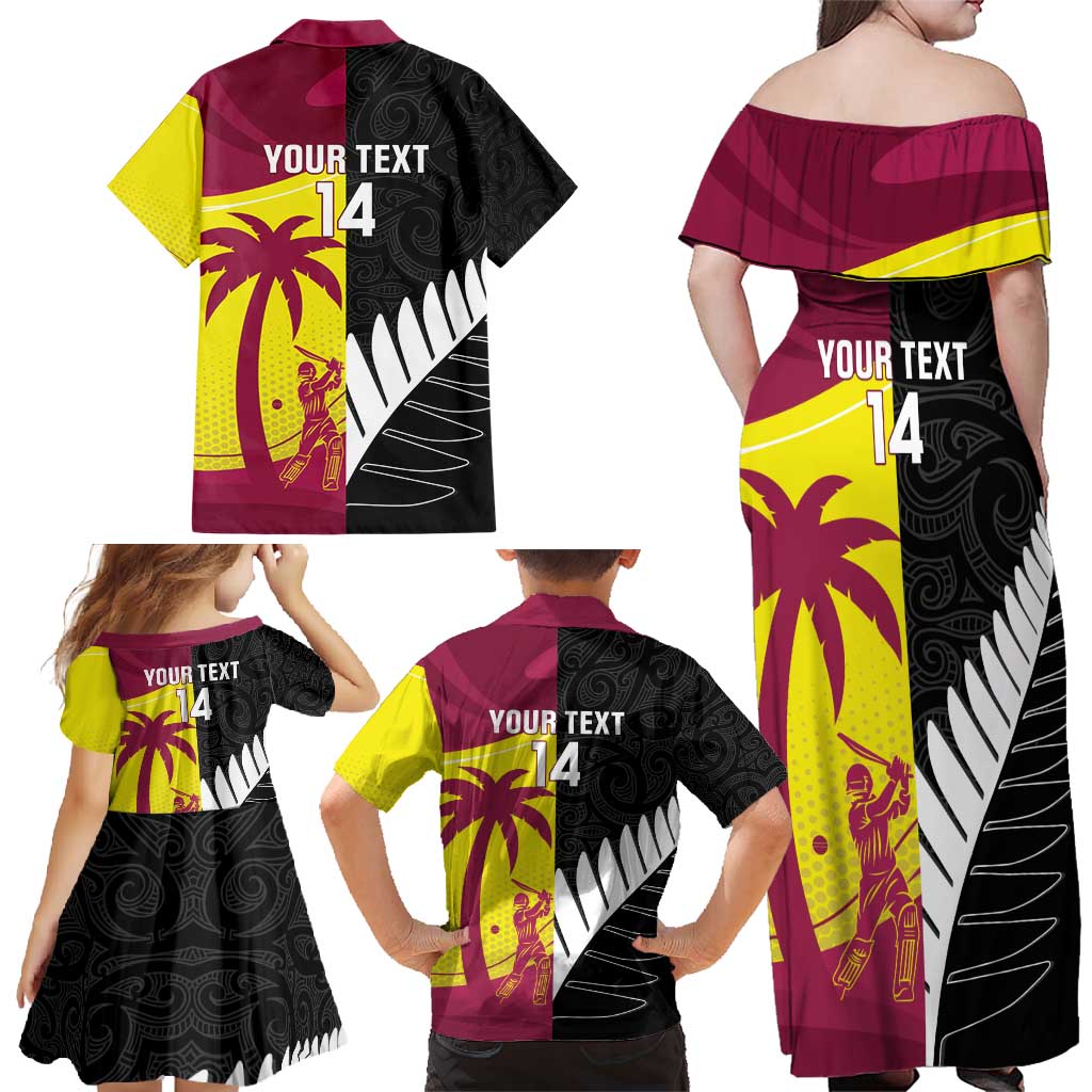 New Zealand and West Indies Cricket Custom Family Matching Off Shoulder Maxi Dress and Hawaiian Shirt Black Cap Windies Together - Polynesian Pride