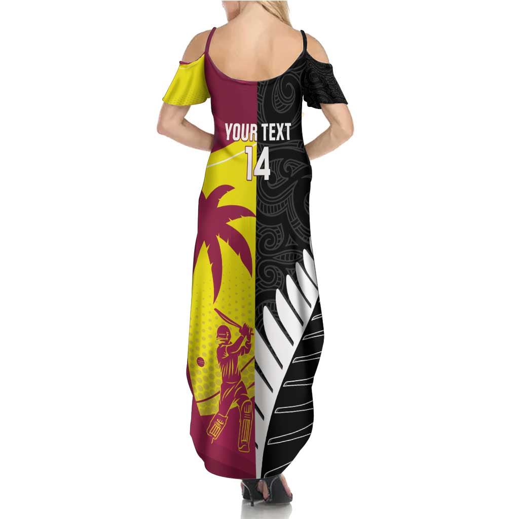 New Zealand and West Indies Cricket Custom Family Matching Summer Maxi Dress and Hawaiian Shirt Black Cap Windies Together - Polynesian Pride