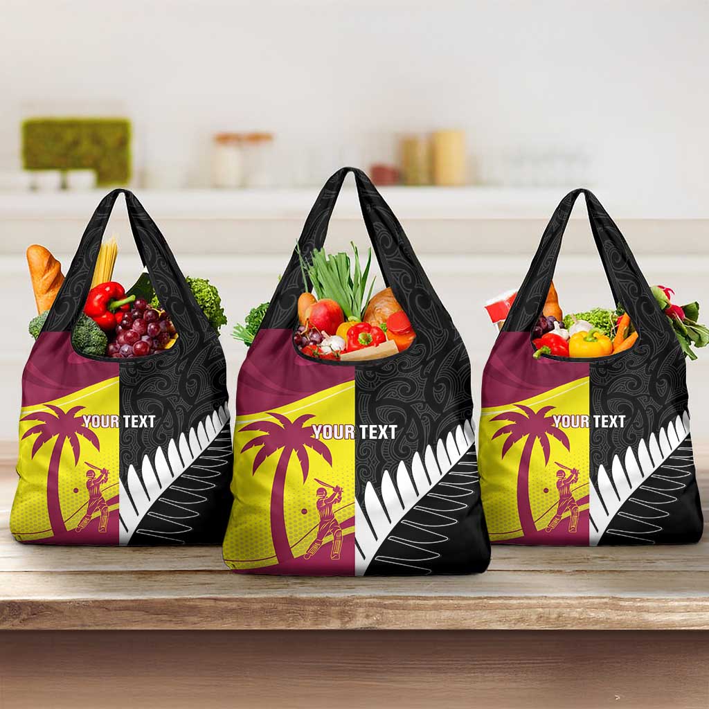 New Zealand and West Indies Cricket Custom Grocery Bag Black Cap Windies Together - Polynesian Pride