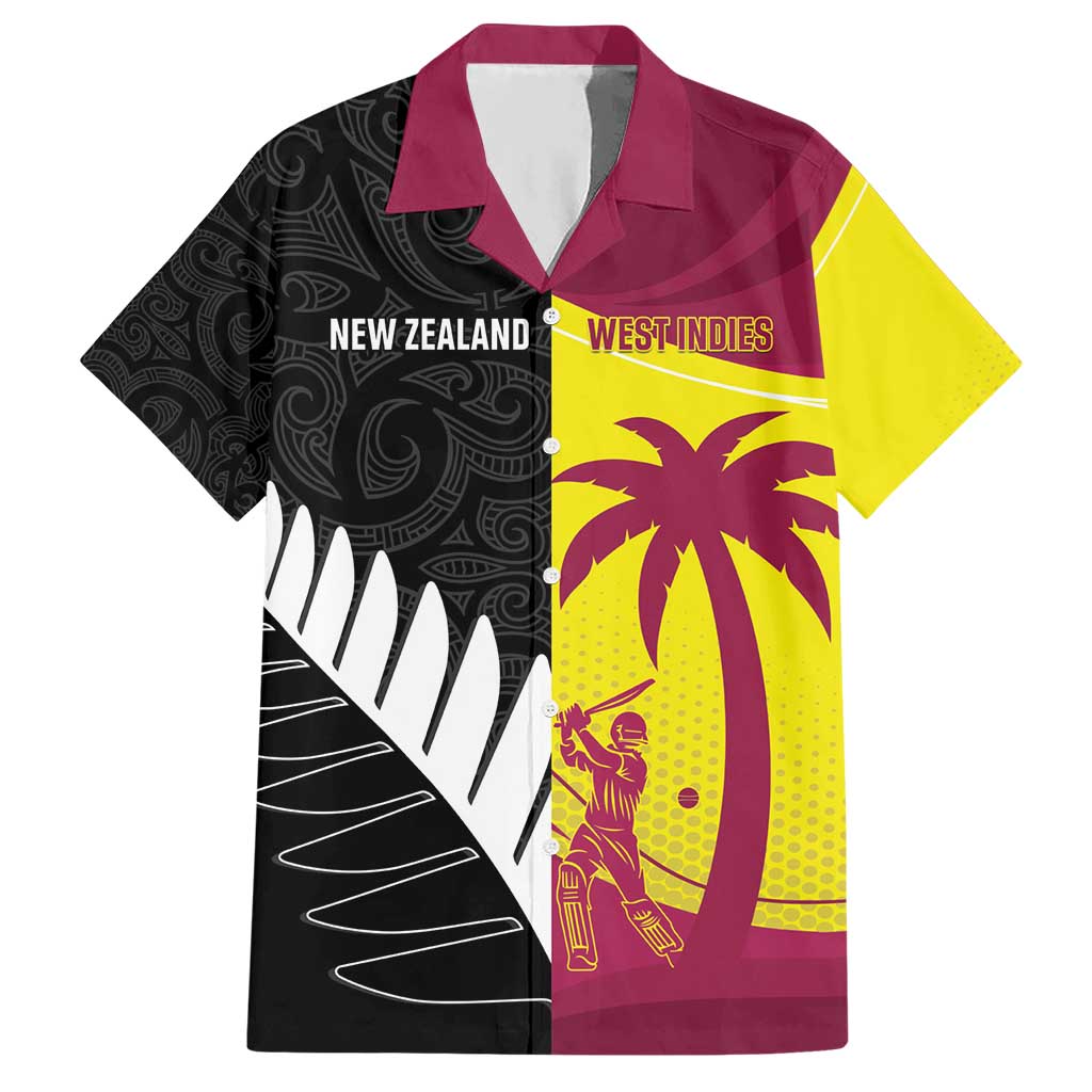 New Zealand and West Indies Cricket Custom Hawaiian Shirt Black Cap Windies Together - Polynesian Pride