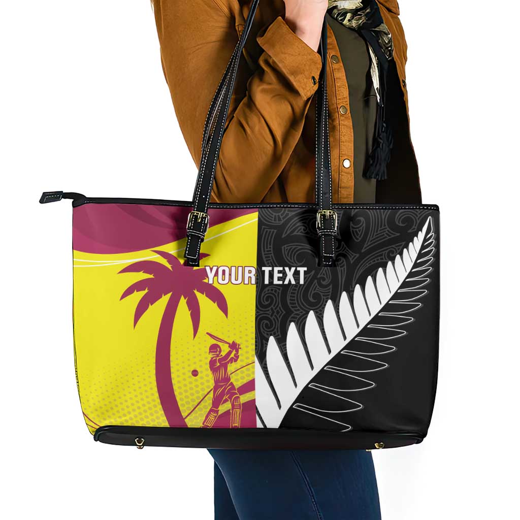 New Zealand and West Indies Cricket Custom Leather Tote Bag Black Cap Windies Together - Polynesian Pride
