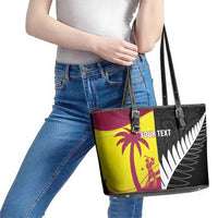 New Zealand and West Indies Cricket Custom Leather Tote Bag Black Cap Windies Together - Polynesian Pride