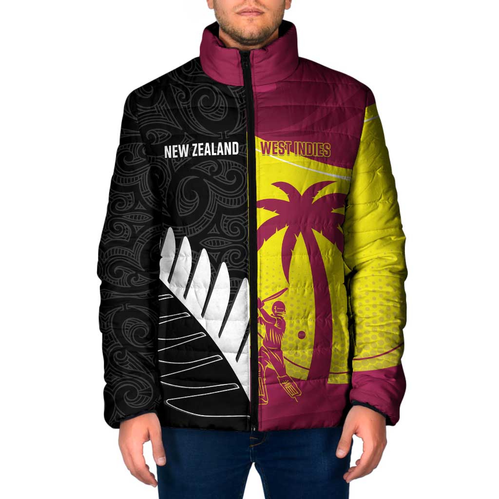 New Zealand and West Indies Cricket Custom Padded Jacket Black Cap Windies Together - Polynesian Pride
