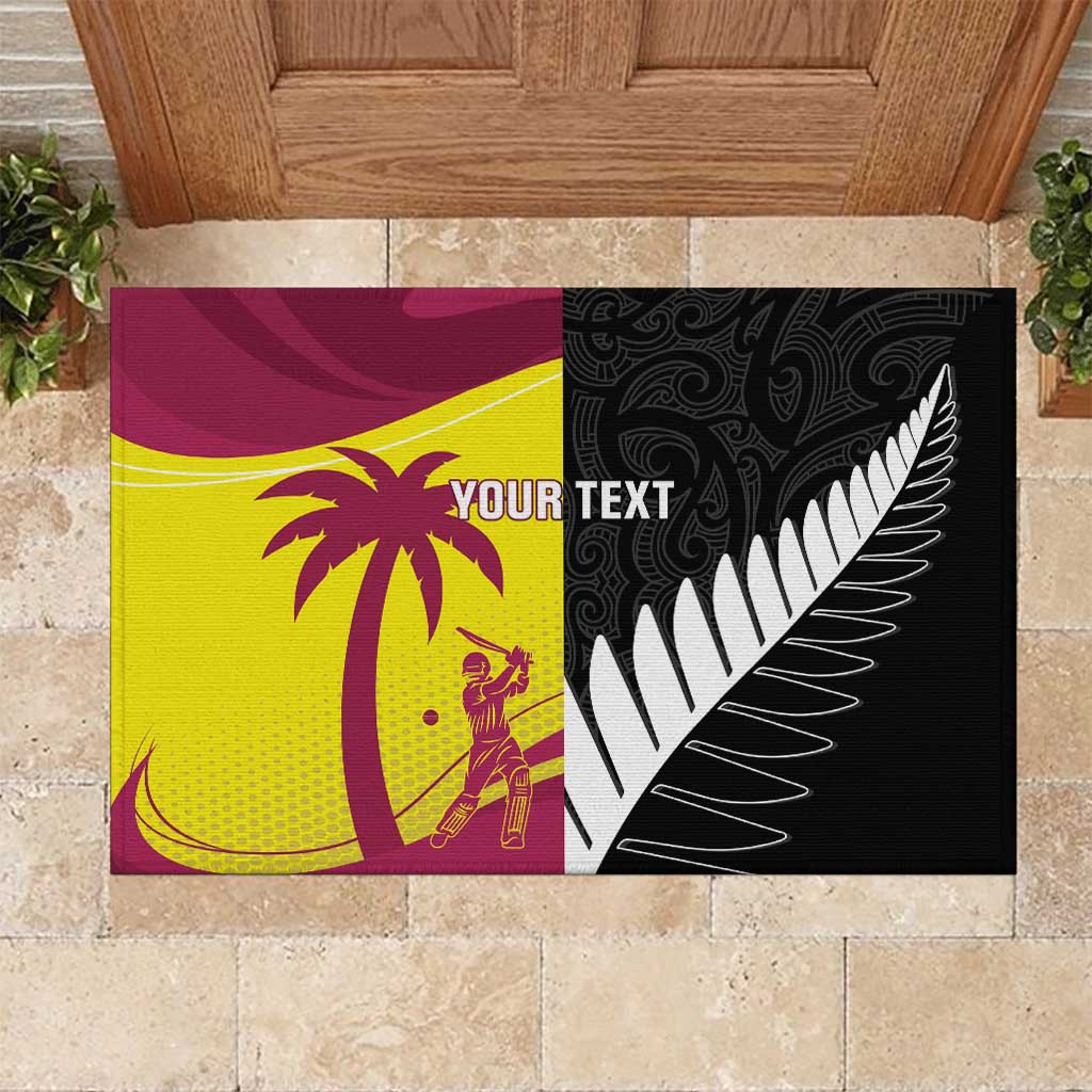 New Zealand and West Indies Cricket Custom Rubber Doormat Black Cap Windies Together - Polynesian Pride