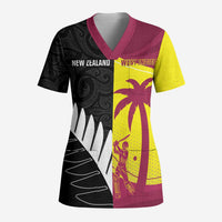 New Zealand and West Indies Cricket Custom Scrub Top Black Cap Windies Together - Polynesian Pride