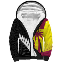 New Zealand and West Indies Cricket Custom Sherpa Hoodie Black Cap Windies Together - Polynesian Pride
