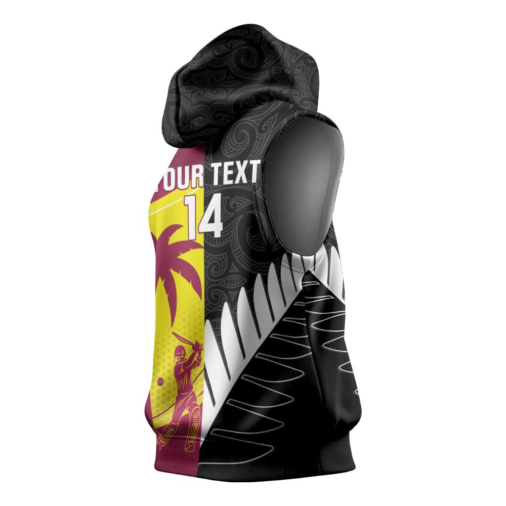 New Zealand and West Indies Cricket Custom Sleeveless Hoodie Black Cap Windies Together - Polynesian Pride