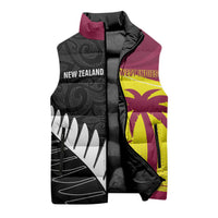 New Zealand and West Indies Cricket Custom Sleeveless Puffer Jacket Black Cap Windies Together - Polynesian Pride