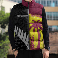 New Zealand and West Indies Cricket Custom Sleeveless Puffer Jacket Black Cap Windies Together - Polynesian Pride