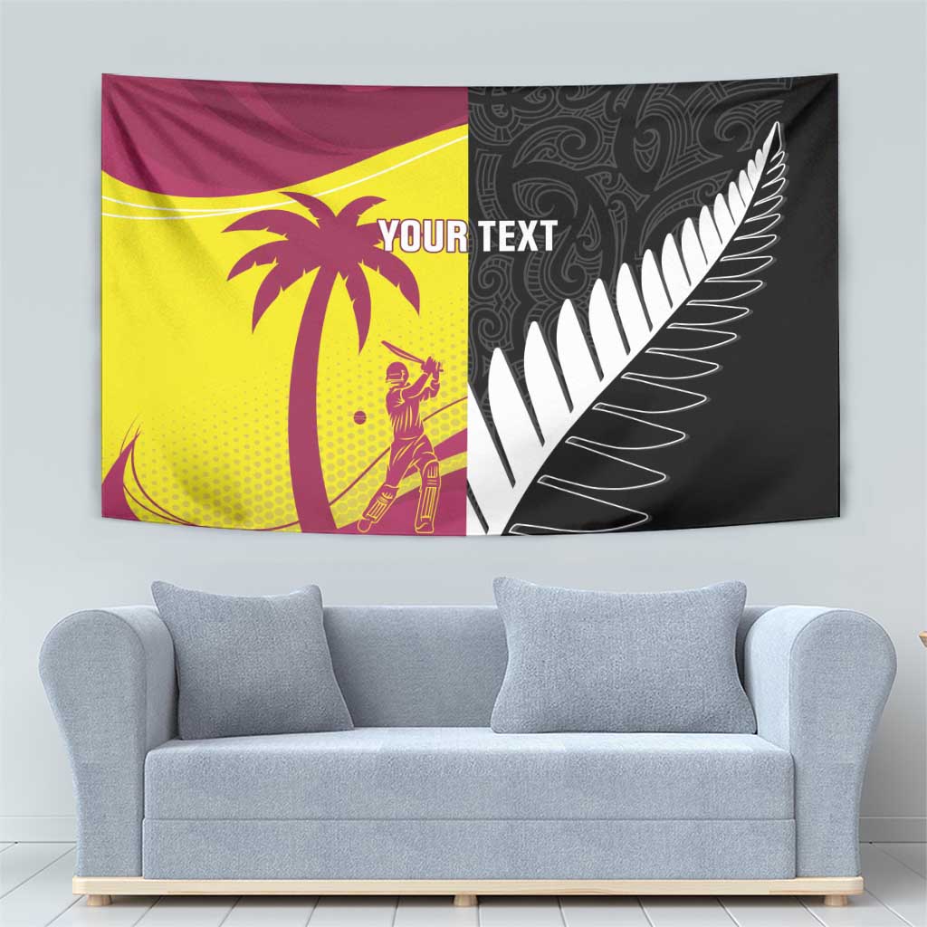 New Zealand and West Indies Cricket Custom Tapestry Black Cap Windies Together - Polynesian Pride