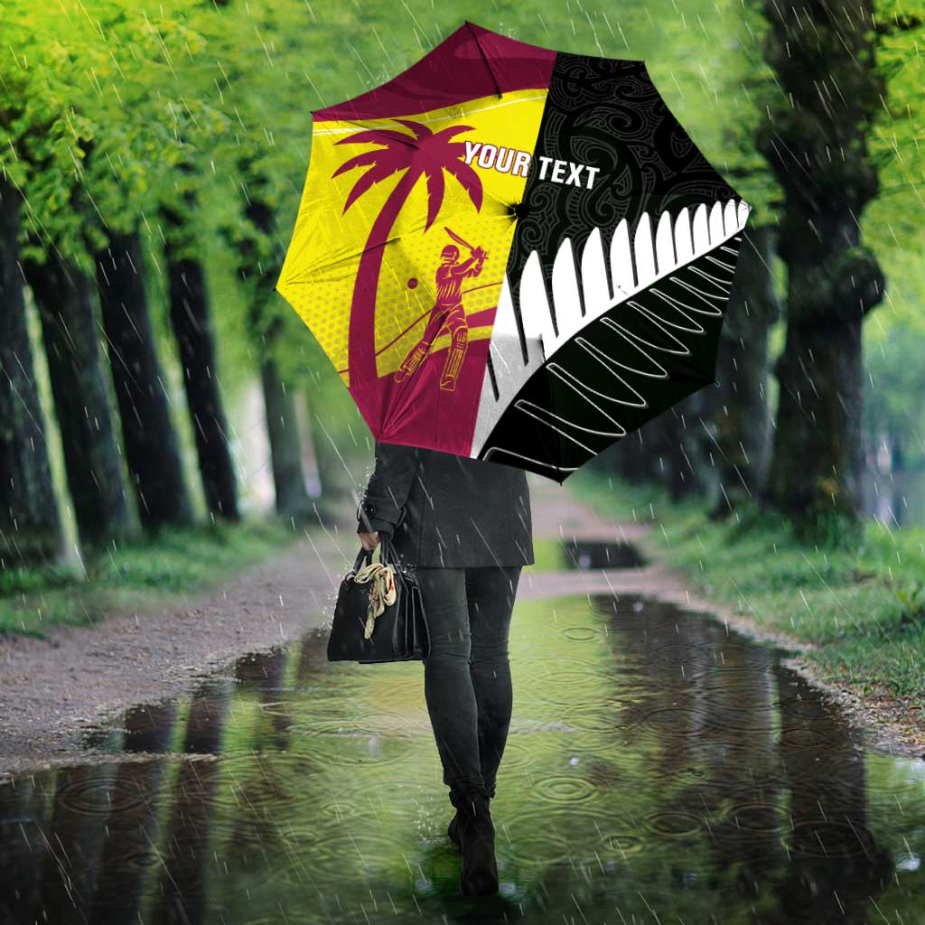 New Zealand and West Indies Cricket Custom Umbrella Black Cap Windies Together - Polynesian Pride