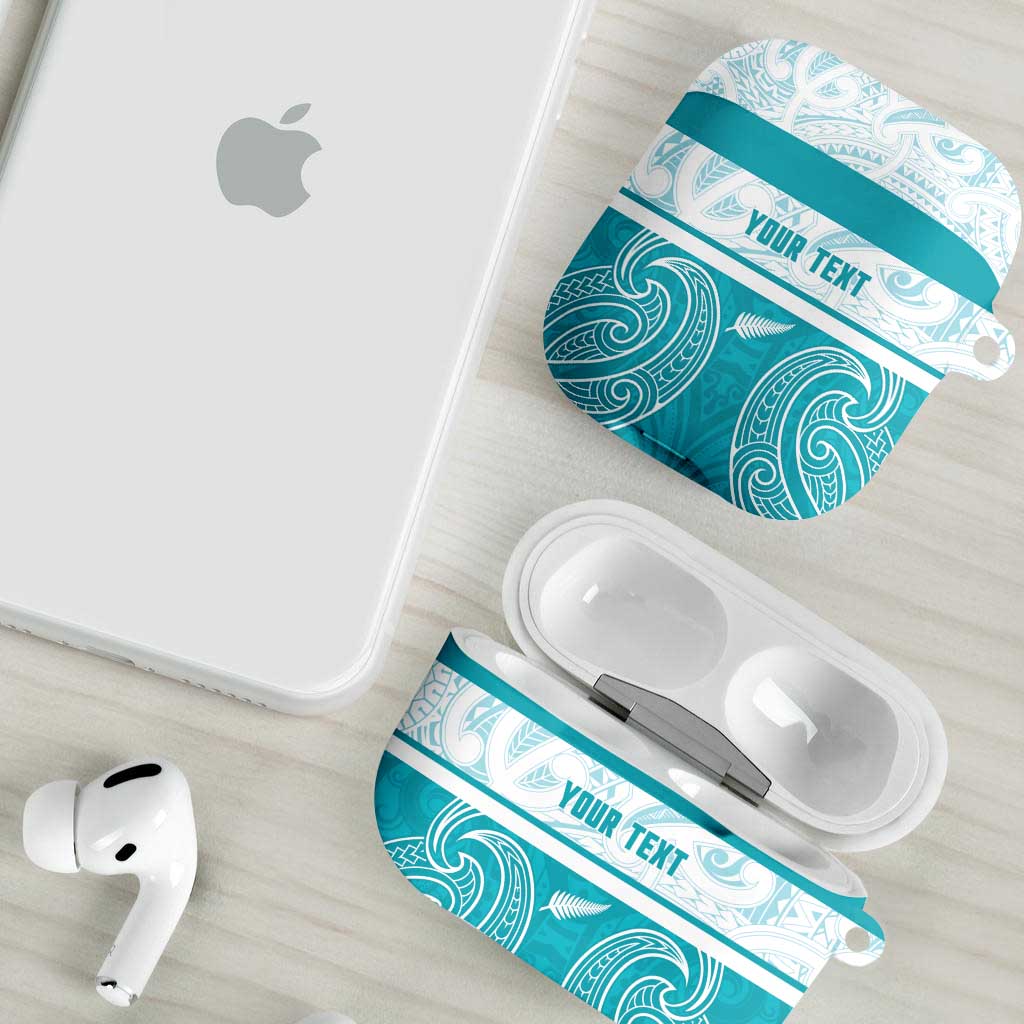 New Zealand Silver Fern Cricket Custom AirPods Case Black Cap Teal Maori Pattern - Polynesian Pride