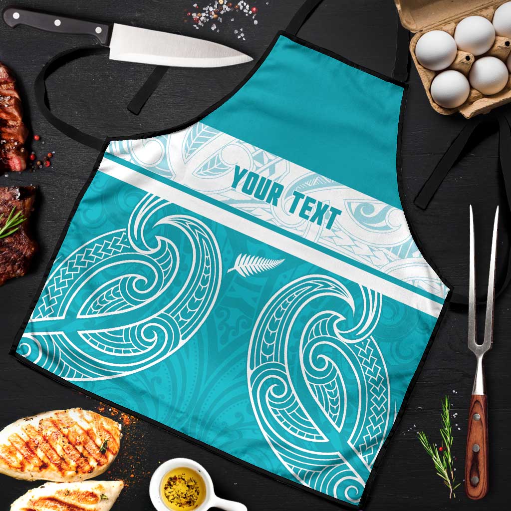New Zealand Silver Fern Cricket Custom Apron Black Cap Teal Maori Pattern - Polynesian Pride