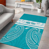 New Zealand Silver Fern Cricket Custom Area Rug Black Cap Teal Maori Pattern - Polynesian Pride