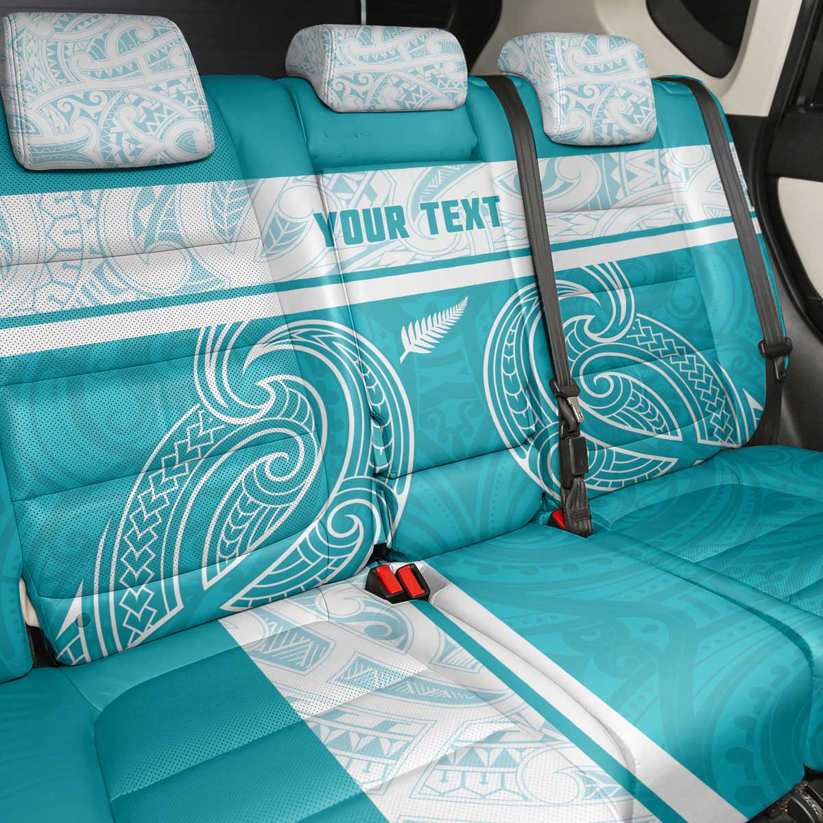 New Zealand Silver Fern Cricket Custom Back Car Seat Cover Black Cap Teal Maori Pattern - Polynesian Pride
