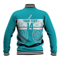New Zealand Silver Fern Cricket Custom Baseball Jacket Black Cap Teal Maori Pattern - Polynesian Pride