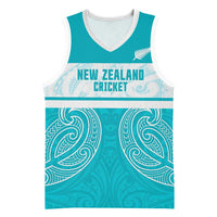 New Zealand Silver Fern Cricket Custom Basketball Jersey Black Cap Teal Maori Pattern - Polynesian Pride