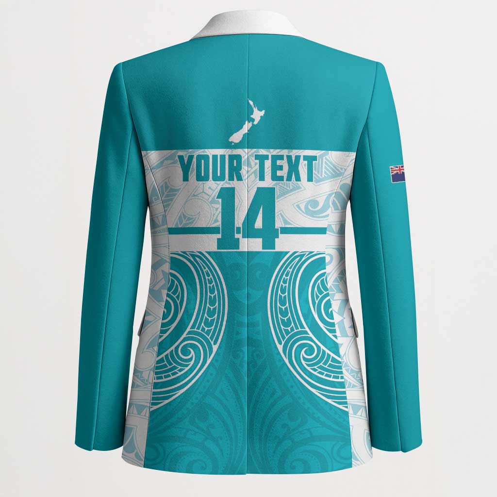 New Zealand Silver Fern Cricket Custom Blazer Black Cap Teal Maori Pattern - Polynesian Pride