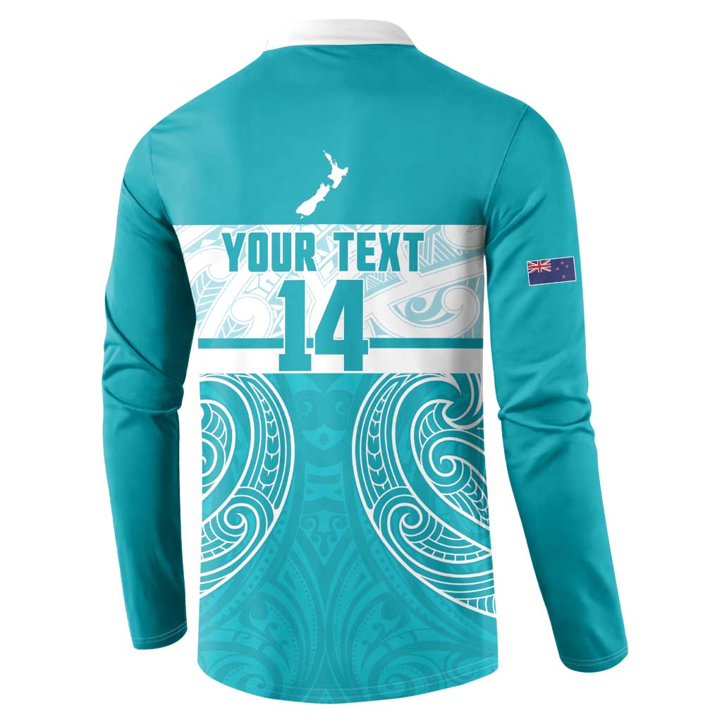 New Zealand Silver Fern Cricket Custom Button Sweatshirt Black Cap Teal Maori Pattern - Polynesian Pride