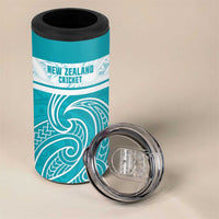 New Zealand Silver Fern Cricket Custom 4 in 1 Can Cooler Tumbler Black Cap Teal Maori Pattern - Polynesian Pride