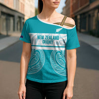 New Zealand Silver Fern Cricket Custom Cross Shoulder Shirt Black Cap Teal Maori Pattern - Polynesian Pride