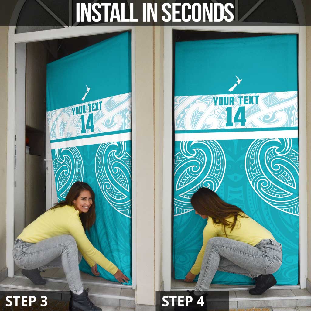 New Zealand Silver Fern Cricket Custom Door Cover Black Cap Teal Maori Pattern - Polynesian Pride