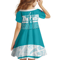 New Zealand Silver Fern Cricket Custom Family Matching Short Sleeve Bodycon Dress and Hawaiian Shirt Black Cap Teal Maori Pattern LT14 - Polynesian Pride