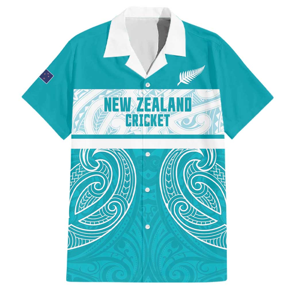 New Zealand Silver Fern Cricket Custom Family Matching Short Sleeve Bodycon Dress and Hawaiian Shirt Black Cap Teal Maori Pattern LT14 Dad's Shirt - Short Sleeve Teal - Polynesian Pride