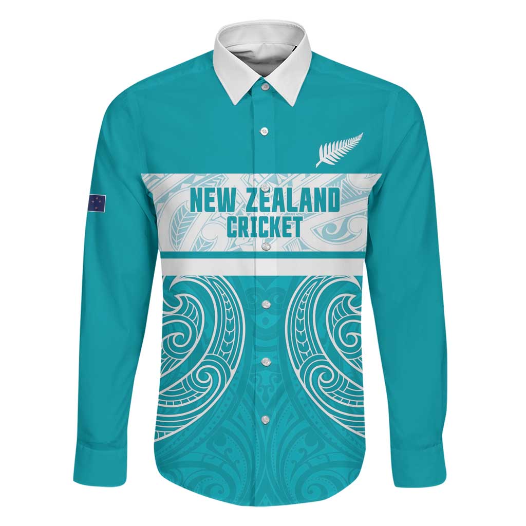 New Zealand Silver Fern Cricket Custom Family Matching Short Sleeve Bodycon Dress and Hawaiian Shirt Black Cap Teal Maori Pattern LT14 Dad's Shirt - Long Sleeve Teal - Polynesian Pride