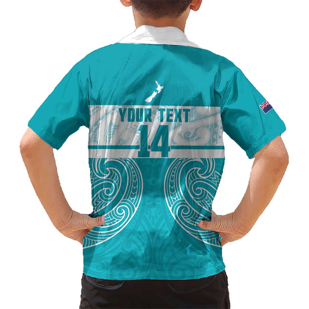 New Zealand Silver Fern Cricket Custom Family Matching Tank Maxi Dress and Hawaiian Shirt Black Cap Teal Maori Pattern LT14 - Polynesian Pride