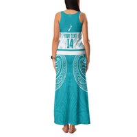 New Zealand Silver Fern Cricket Custom Family Matching Tank Maxi Dress and Hawaiian Shirt Black Cap Teal Maori Pattern LT14 - Polynesian Pride