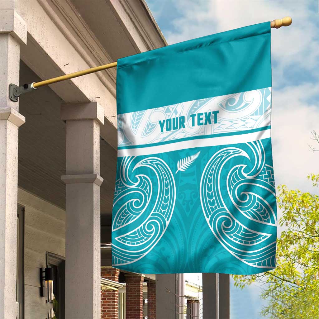 New Zealand Silver Fern Cricket Custom Garden Flag Black Cap Teal Maori Pattern - Polynesian Pride