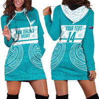 New Zealand Silver Fern Cricket Custom Hoodie Dress Black Cap Teal Maori Pattern - Polynesian Pride